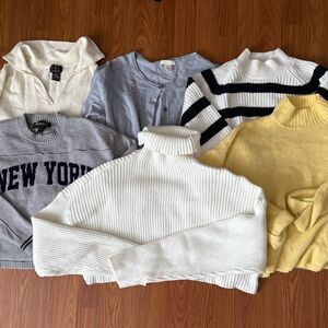 Mixed Sweater Bundle - Cream, Gray, White, Yellow, Black Striped Size small